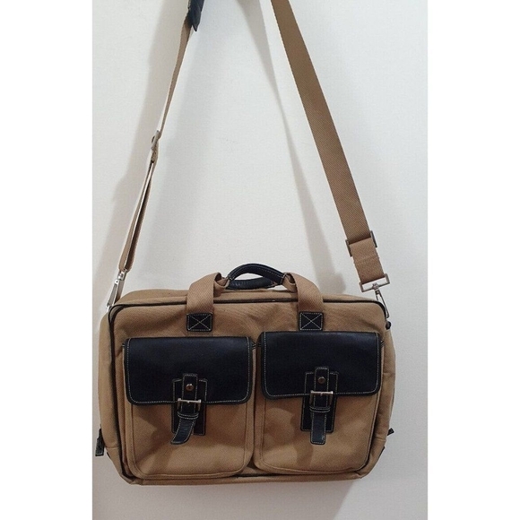 Hartmann Ziptop Briefcase Canvas and Leather HUDSON COLLECTION TAN AND BLACK - Picture 6 of 16